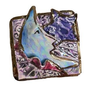 Vintage Ceramic Hand Painted Half Moon Brooch